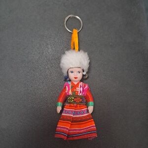 Mini Porcelain Thai Hmong Costumed Doll On Keyring